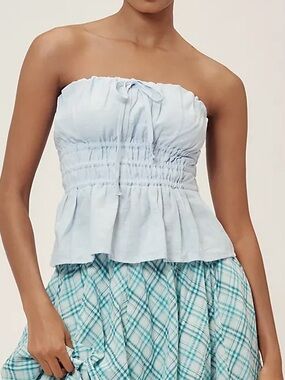 Anthropologie Somerset Strapless Blouse in Cornflower Light Blue